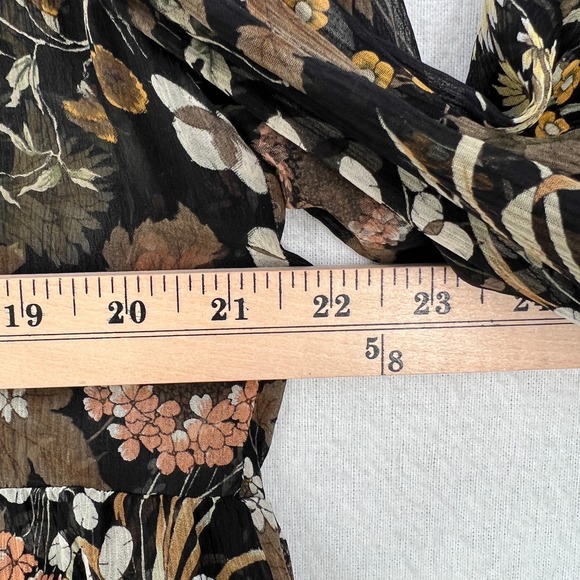 ROBERT RODRIGUEZ Floral Print Tiered Ruffled Dress Womens Large Black Sheer - Picture 13 of 16